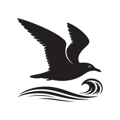 seagull. Vector black silhouette. with white background