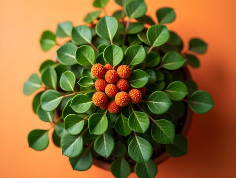 Pittosporum on a vibrant background, photorealistic top view Pittosporum plant