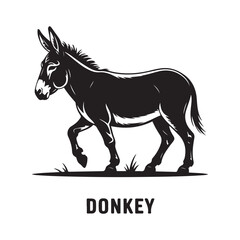 donkey. Vector black silhouette. with white background