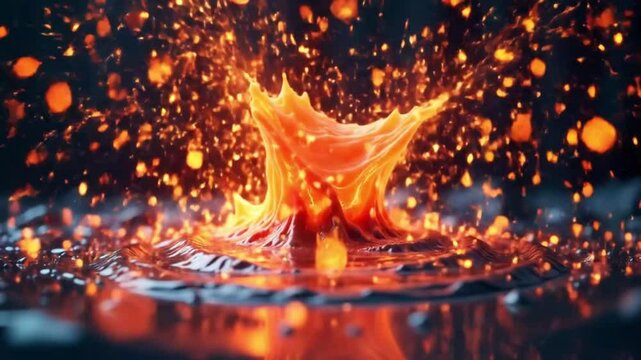 Sudden particle implosion followed by shockwave ripple in vibrant orange splash