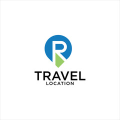 Modern Travel Logo Design with Letter R and GPS Map Pin Symbol for Navigation Trip Planning Holiday Vacation or Transportation Company Branding in Clean Vector Style