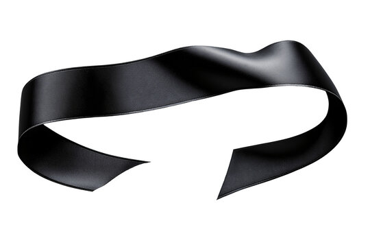 An Elegant Black Ribbon with a Curvaceous Form, Isolated on neutral ground. The ribbon flows in an elegant manner. Its glossy surface catches the light