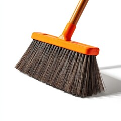 Sturdy Orange Handled Broom with Brown Bristles for Efficient Cleaning Perfect for Home or Business Use