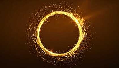 Golden sparkling circle frame background with shining light effects design