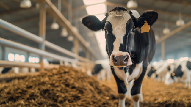 Hodowla bydła w przemysłowej oborze. krowa w oborze 