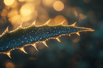 Snow-covered pine branches with sharp thorns