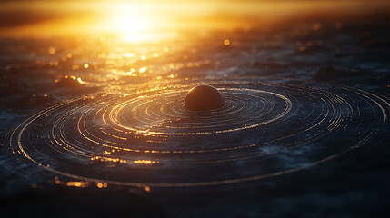 Celestial Sphere at Golden Hour Abstract Cosmic Landscape