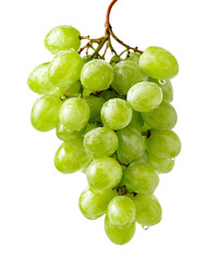 Fresh green grapes, showcasing natural freshness and vitality, captured in exquisite detail. The grapes are plump and juicy