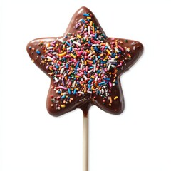 Delicious Star Shaped Chocolate Candy Lollipop with Colorful Sprinkles Festive Treat Perfect for Celebrations