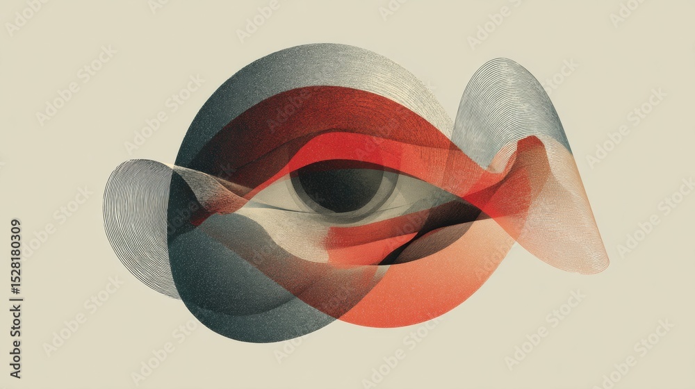 Poster Layered Abstract Shapes Create an Eye Design Against a Neutral Background With Clear Upper Half