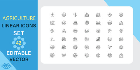 Agriculture Linear Icons Set Editable Vector Graphics for Farming