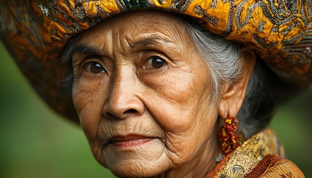 Old Indonesian woman in traditional clothing.
