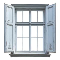 Obraz premium An antique window with weathered blue shutters, a glimpse of sky peeking through the panes, invites a sense of nostalgia and old-world charm.
