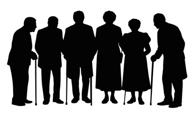 Silhouette of group of elderly people with canes