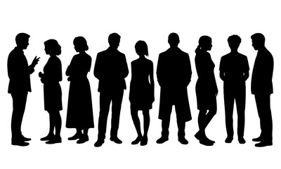 Silhouettes of diverse people standing in a row