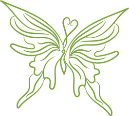 Elegant Green Butterfly Outline Design A Minimalist Vector Illustration for Nature Beauty and Creative Projects with a Heart Shaped Antennae on a White Background