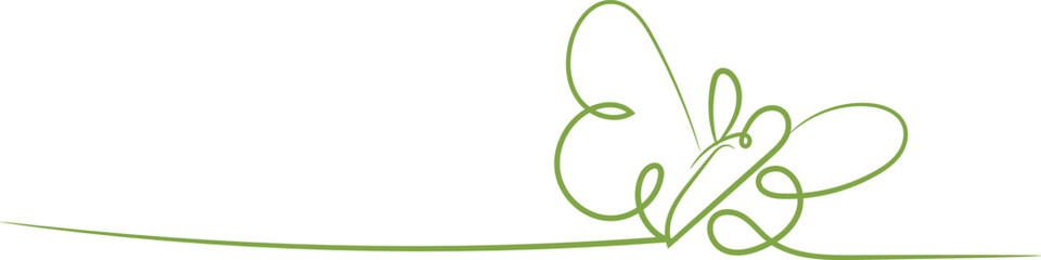 Obraz premium Elegant Green Butterfly One Line Drawing on White Background Minimalist Style Symbolizing Nature Growth and Transformation Perfect for Eco Friendly Brands and Designs with Copy