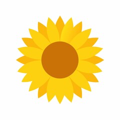 Simple Flat Vector Illustration of a Bright Yellow Sunflower on a White Background