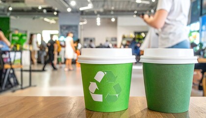 Eco-Conscious Coffee Break: Sustainable Cups Promoting Recycling Awareness