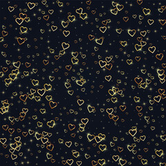 Gold hearts scattered on black background.