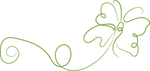 Elegant Green Butterfly Line Art Design with Swirling Trail Perfect for Nature Themed Projects and Delicate Designs Isolated on White Background for Versatile Use