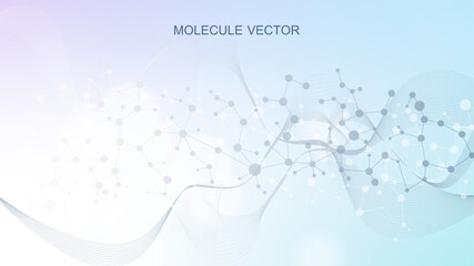Structure molecule and communication. Dna, atom, neurons. Scientific concept for your design. Connected lines with dots. Medical, technology, chemistry, science background. Vector illustration.