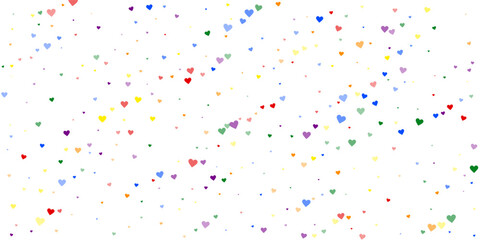 Rainbow colored scattered hearts. LGBT valentine