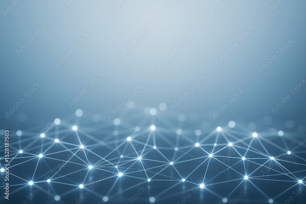 Poster Futuristic digital network background with glowing connection points and lines on a soft blue gradient surface, symbolizing innovation and technology.
