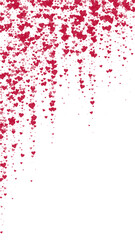Red hearts scattered on white background.