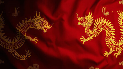 Golden Dragons on Red Silk A Stunning Image of Chinese Mythology and Culture