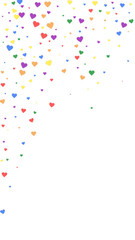 Rainbow colored scattered hearts. LGBT valentine
