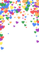 Rainbow colored scattered hearts. LGBT valentine