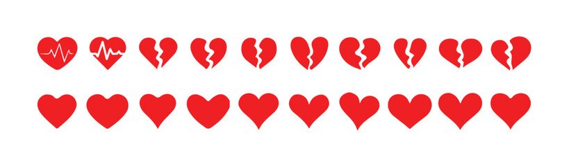 Red love icon shape on white background,Red love heart icon collection. Set of red heart icons,vector illustration eps 10.