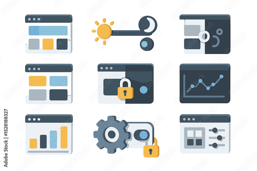 Poster user interface elements with graphic icons for data and security