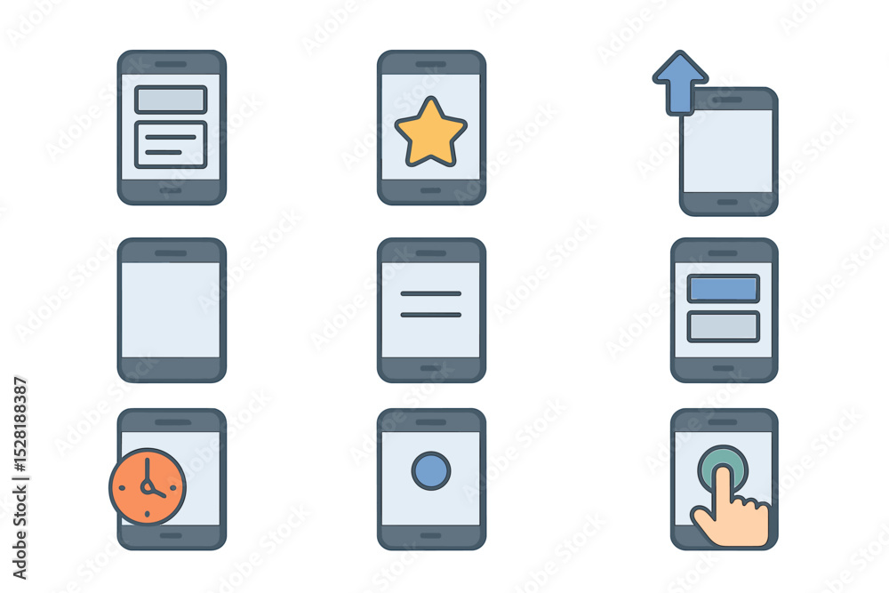Poster mobile ui icons with touch gesture and interface elements
