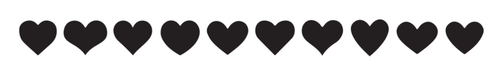 Heart black love shape icon set. valentine, wedding and anniversary symbol drawing elements collection. valentine's day  Vector illustration eps 10.