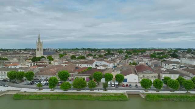 Libourne from a drone, Gironde, Nouvelle-Aquitaine, Saint-&Eacute;milion and Pomerol, Southwestern France, Europe