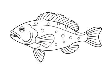 Grouper fish Coloring page , Set of Grouper fish outline, line art Grouper fish 