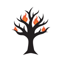 Tree With Flames Replacing Leaves Silhouette