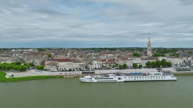 Libourne from a drone, Gironde, Nouvelle-Aquitaine, Saint-&Eacute;milion and Pomerol, Southwestern France, Europe