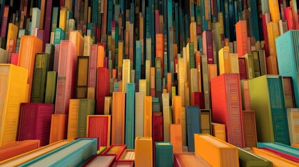 Colorful Abstract Bookscape City A Vibrant Architectural Book Tower Illustration