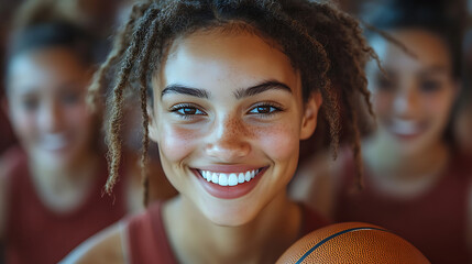 Confident Young Female Basketball Player with Dreadlocks Smiling