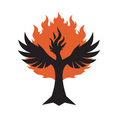 Silhouette Tree Shaped Like A Phoenix In Flames