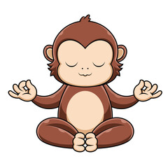 Cute Monkey Meditation Yoga Cartoon Vector Icon Illustration
