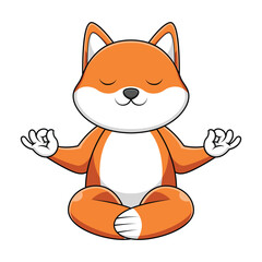 Cute Dog Shiba Inu Meditation Yoga Cartoon Vector Icon Illustration