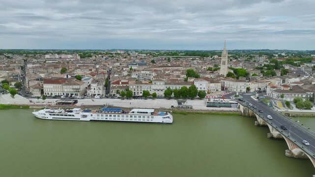 Libourne from a drone, Gironde, Nouvelle-Aquitaine, Saint-&Eacute;milion and Pomerol, Southwestern France, Europe