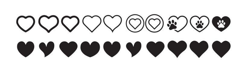 Simple heart icons white black love symbols graphic design elements set,vector illustration eps 10.