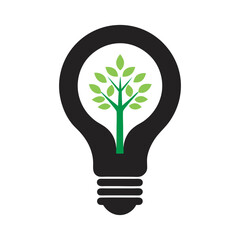 Tree Growing Inside Light Bulb Silhouette Illustration