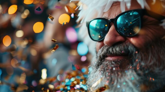 A joyful man celebrating amidst a cascade of colorful confetti, embodying the spirit of happiness, festivity, and the vibrancy of life’s delightful moments.