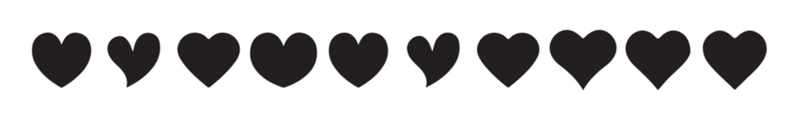 Heart Icon Set, Black Love Symbols Collection, love heart sign, illustration, vector illustration eps 10.